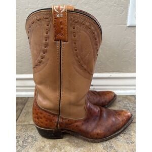 Double-H Ostrich Leather Men's Western Cowboy Boots Sz 10.5D